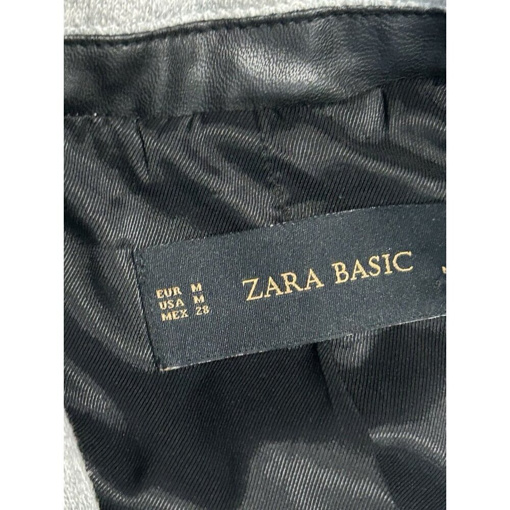 Zara Basic sz M gray blazer w/faux black leather trim classy stylish clean lines - Picture 6 of 9